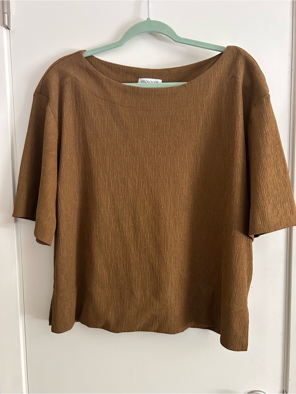 Prologue Women's Caramel Brown Textured Short Sleeve Top